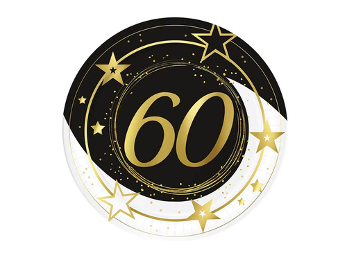 Talerzyki papierowe na sześćdziesiąte urodziny czarne - 23 cm - 6 szt.