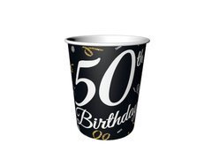 Kubeczki papierowe na pięćdziesiąte urodziny czarne - 250 ml - 6 szt.
