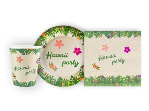 Zestaw kubeczki +serwetki + talerzyki papierowe Hawaii Party - 44 szt.