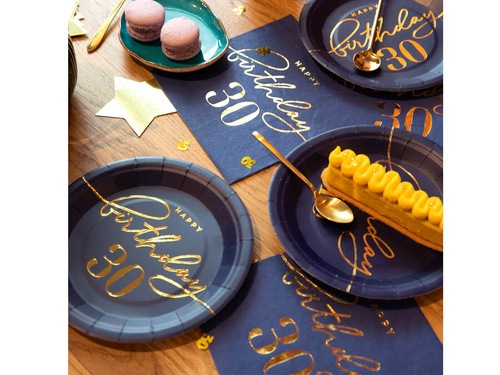 Talerzyki papierowe na trzydzieste urodziny granatowe - 18 cm - 6 szt.