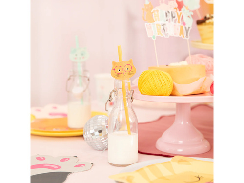 Słomki urodzinowe Kotki - 19,5 cm - 6 szt.