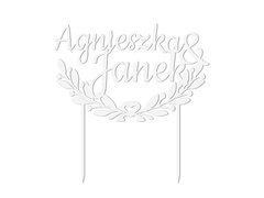 Topper z pleksi biały na tort personalizowany na wesele - 17 cm