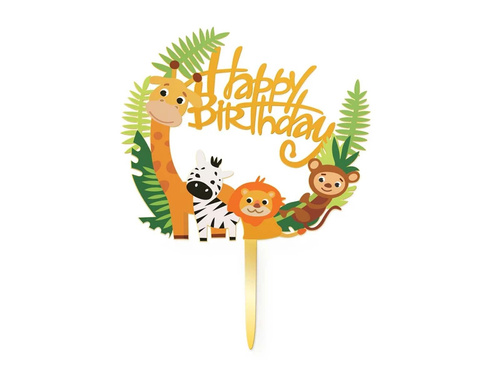 Topper z pleksi Zwierzątka z Zoo Happy Birthday - 1 szt.
