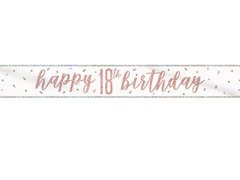 Baner Happy Birthday różowe złoto na 18 urodziny - 274 cm - 1 szt.