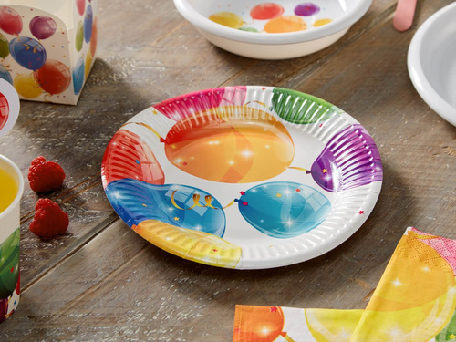 Talerzyki papierowe urodzinowe Błyszczące Baloniki - 20 cm - 8 szt.