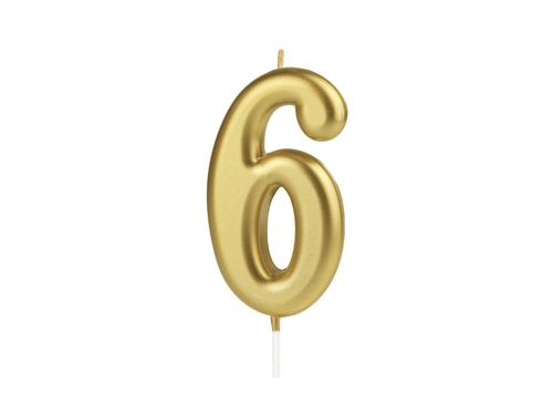 Świeczka cyferka złota - 6 - 1 szt.