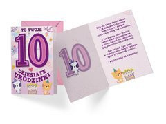 Kartka urodzinowa z kopertą na dziesiąte urodziny Zwierzątka - 1 szt.
