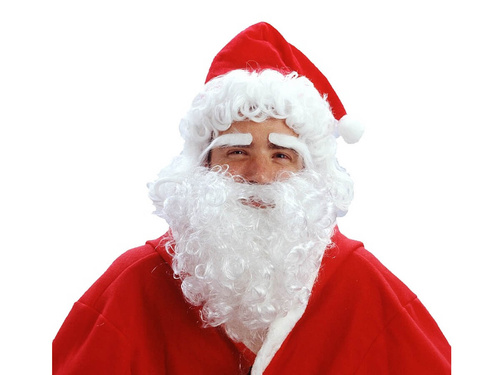 Peruka Mikołaj z brodą, brwiami i czapką.