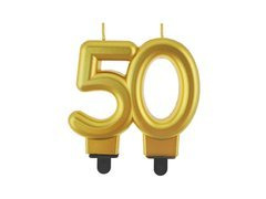 Świeczka na pięćdziesiątkę metaliczna złota - 1 szt.