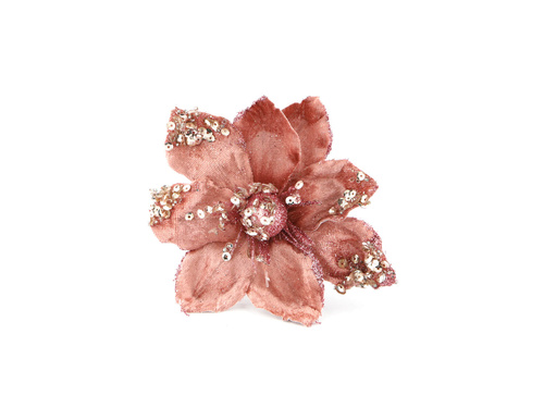 Dekoracja Gwiazda Betlejemska na piku bladoróżowa z brokatem i cekinami - 16 cm - 1 szt.