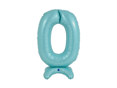 Balon foliowy stojący cyfra 0 pastelowa niebieska - 64 cm - 1 szt.