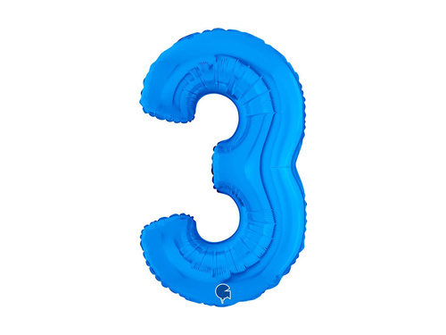 Balon foliowy cyfra 3 niebieski - 26" - 1 szt.