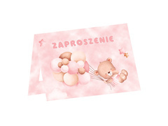 Zaproszenia różowe Misie z balonikami - 6 szt.