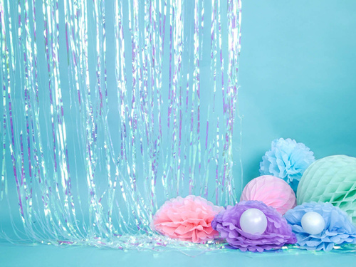 Dekoracja wisząca pompon kwiat - błękitna - 25 cm - 1 szt.