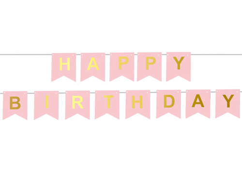 Baner flagi różowy z napisem Happy Birthday - 190 cm - 1 szt.