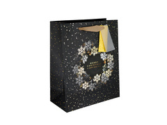 Torebka prezentowa Śnieżynki czarna duża - 1 szt.