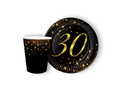 Zestaw kubeczki i talerzyki papierowe na 30ste urodziny Sparkling - 24 szt