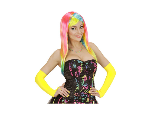 Neonowo żółte satynowe rękawiczki bez palców 43 cm