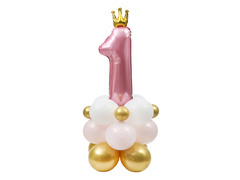 Zestaw balonów na roczek różowo-złoty - 19 szt.