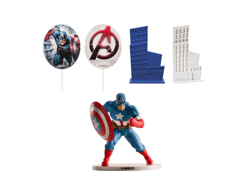 Dekoracyjny zestaw figurek tortowych Kapitan Ameryka - 1 komplet.
