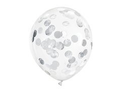 Balony przezroczyste ze srebrnym konfetti Kółka - 30 cm - 6 szt.