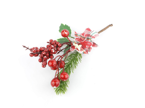 Dekoracja gałązka świąteczna z ostrokrzewem - 22 cm - 1 szt.