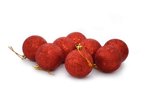 Bombki brokatowe czerwone - 6 cm - 8 szt.