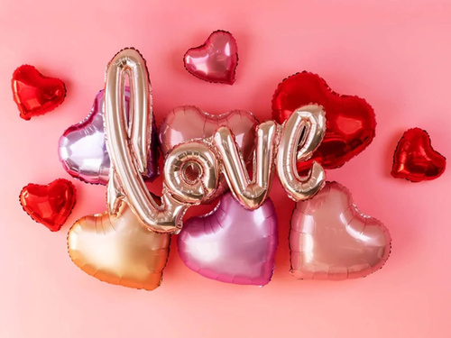 Balon foliowy złoty róż napis Love - 108 cm - 1 szt.