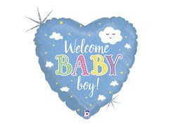 Balon foliowy Serce Welcome Baby Boy niebieski - 46 cm - 1 szt.