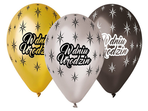 Balony metaliczne W Dniu Urodzin - 30 cm - 6 szt.