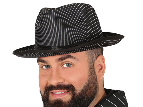 Kapelusz gangstera czarny w paski z lamówką - 1 szt.
