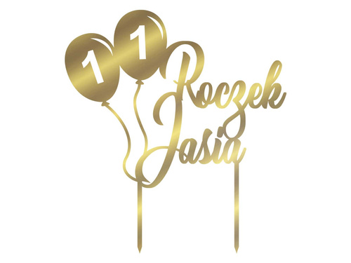 Topper z lustrzanej pleksi złoty na tort Baloniki - personalizowany