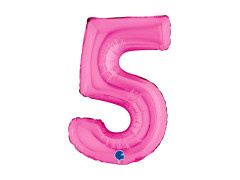 Balon foliowy cyfra 5 fuksjowy - 14" - 1 szt.