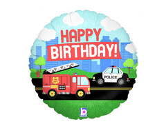 Balon foliowy Happy Birthday Autka - 46 cm - 1 szt.