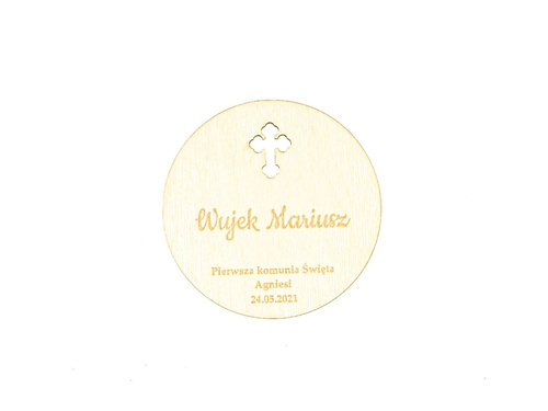 Winietki personalizowane drewniane z krzyżykiem - 6 szt.