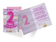 Kartka urodzinowa z kopertą na drugie urodziny Króliczek - 1 szt.