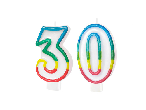 Świeczki cyferki z kolorową obwódką cyfra 30 - 8,5 cm - 2 szt.