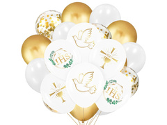 Zestaw balonów komunijnych biało-złoty  - 32 szt.