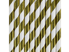 Słomki rurki metalizowane biało-złote - 10 szt.