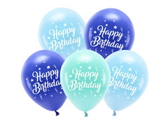 Zestaw balonów lateksowych Happy Birthday niebieski - 26 cm - 5 szt.