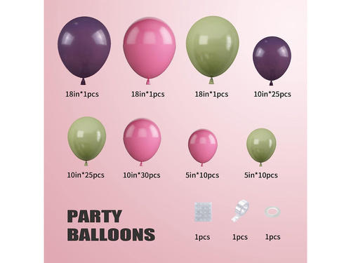 Zestaw balonów do girlandy balonowej różowo-fioletowo-zielony - 103 szt.