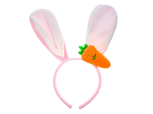 Opaska Uszy zająca różowe z marchewką - 1 szt.