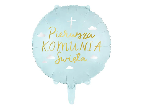 Balon foliowy Pierwsza Komunia Święta błękitny - 35 cm - 1 szt.