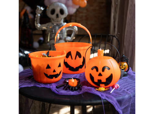 Wiaderko pomarańczowe Dynia na Halloween - 19 x 15 cm - 1 szt.