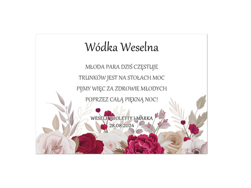 Etykiety personalizowane na butelkę z Wódką Weselną - 9 szt.