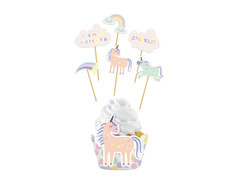 Zestaw dekoracji na babeczki Jednorożec - 12 szt.