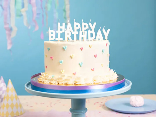 Świeczki pikery napis Happy Birthday - biały