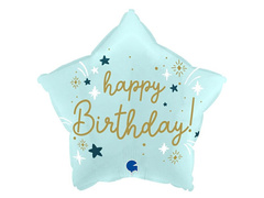 Balon foliowy gwiazda Happy Birthday błękitny - 42x40 cm - 1 szt.