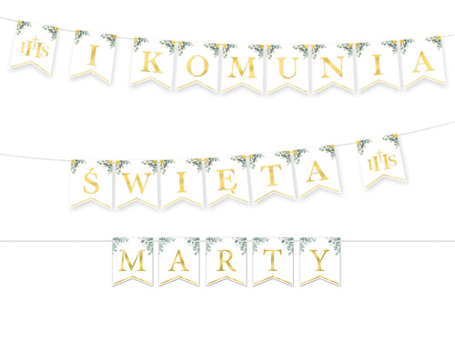 Baner I Komunia Święta z eukaliptusem + imię