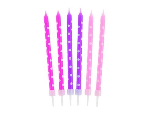 Świeczki urodzinowe w grochy dla dziewczynki - 24 szt.